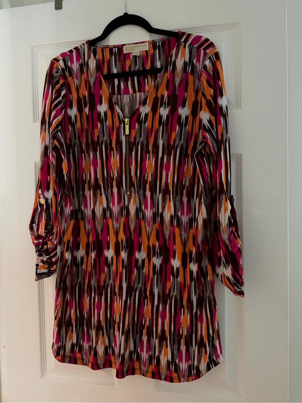 Michael Kors Multicolor Ikat Zip-Front Tunic - Pink, Orange, Brown